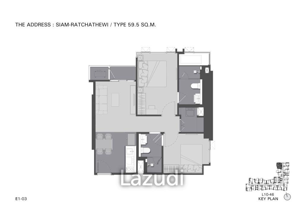 2 Bed 2 Bath 67.45 SQ.M. The Address Siam-Ratchathewi