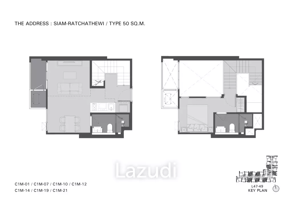 1 Bed Duplex 1 Bath 55.34 SQ.M. The Address Siam-Ratchathewi