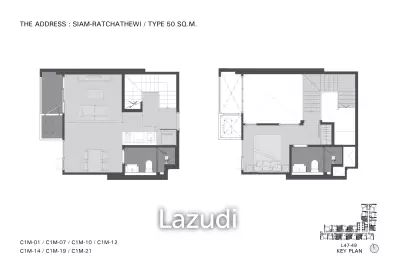 1 Bed Duplex 1 Bath 55.34 SQ.M. The Address Siam-Ratchathewi