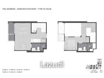1 Bed Duplex 1 Bath 55.34 SQ.M. The Address Siam-Ratchathewi