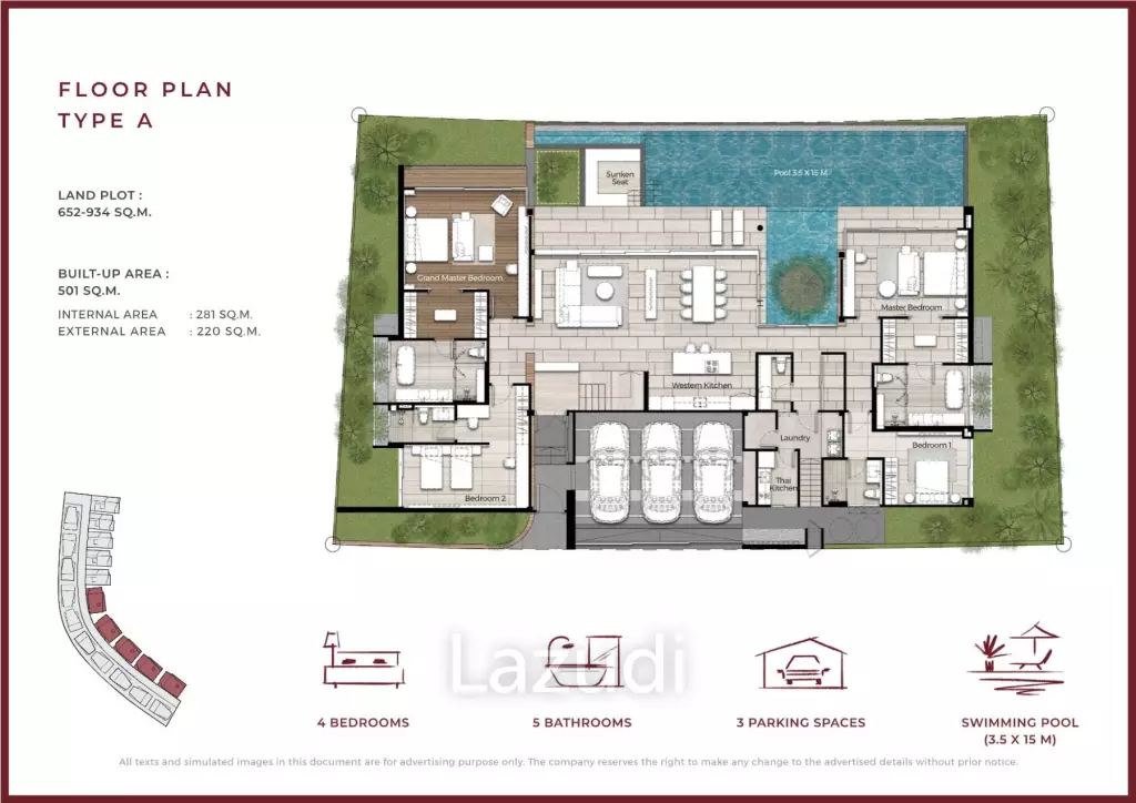 4 Bed 5 Bath 501 SQ.M Serrana Lakefront Pool Villas Phuket