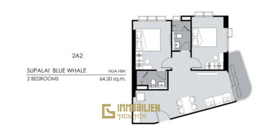 Supalai Blue Whale : condo de 2 chambres à coucher avec vue sur la mer