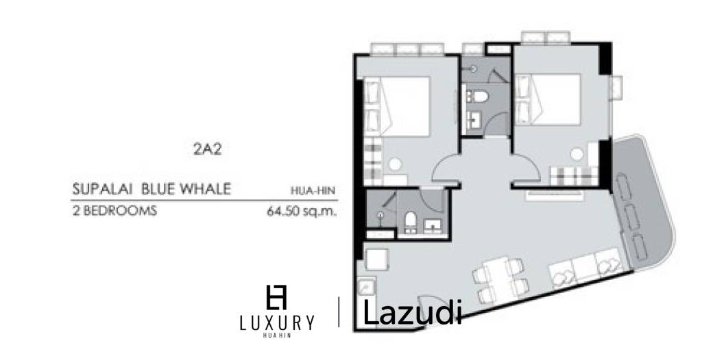 Supalai Blue Whale : condo de 2 chambres à coucher avec vue sur la mer