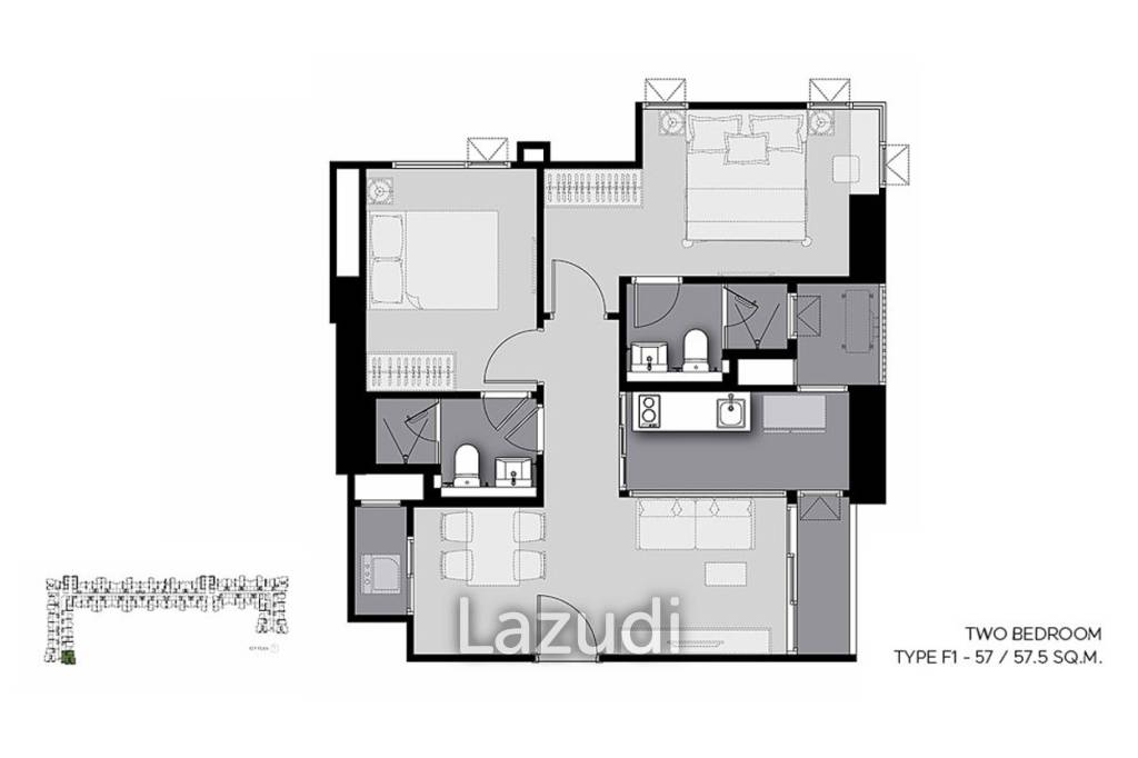 2 Bed 2 Bath 57 SQ.M Life Sathorn Sierra