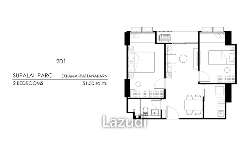 2 Beds 51.50SQ.M Supalai PARC Ekkamai-Pattanakarn