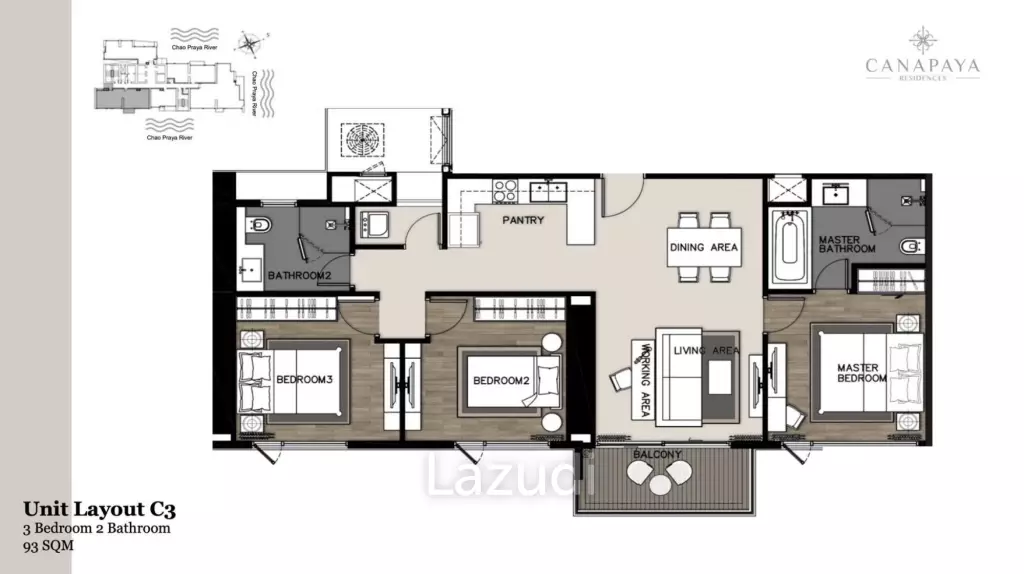 3 Bed 3 Bath condo 96 SQ.M. Canapaya Residences