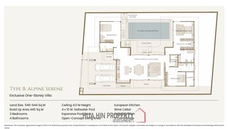 3 Beds 4 Baths 445 SQ.M Serene Villa Hua Hin