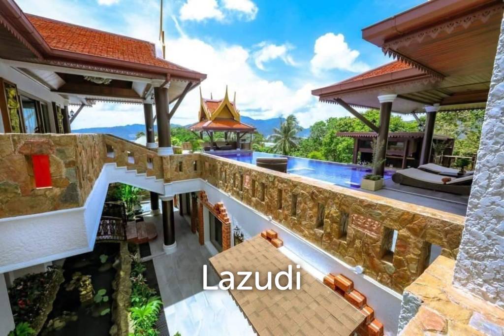 Panoramic Oceanview Thai-Style 13-Bedroom Pool Villa Near Tri Trang Beach, Patong