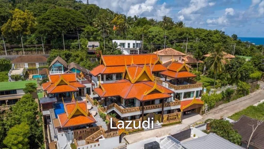 Panoramic Oceanview Thai-Style 13-Bedroom Pool Villa Near Tri Trang Beach, Patong
