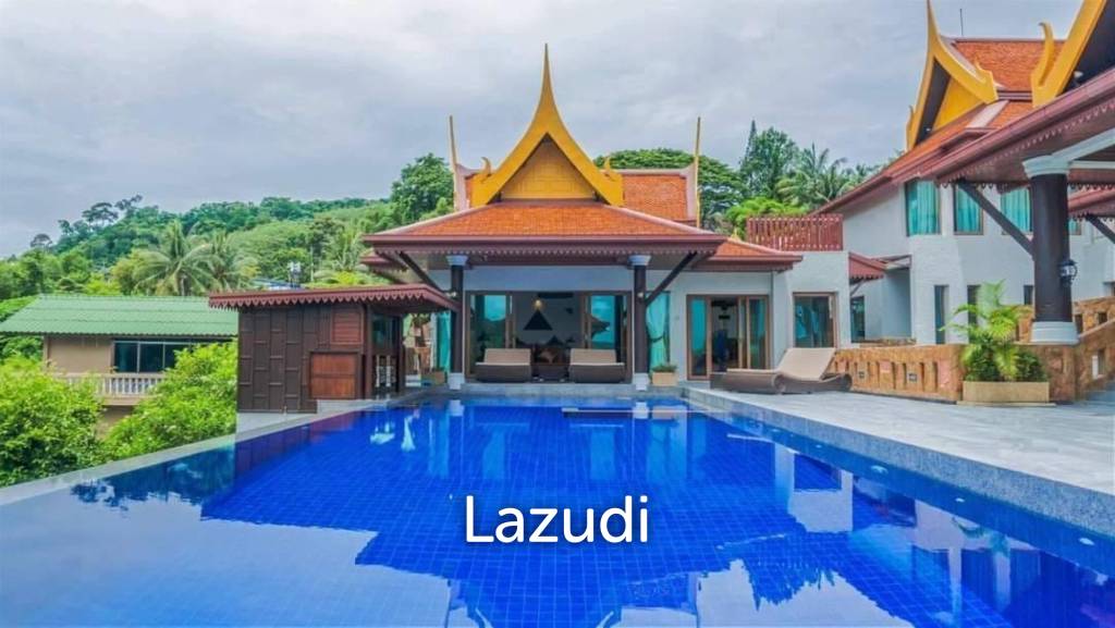 Panoramic Oceanview Thai-Style 13-Bedroom Pool Villa Near Tri Trang Beach, Patong