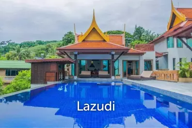 Panoramic Oceanview Thai-Style 13-Bedroom Pool Villa Near Tri Trang Beach, Patong