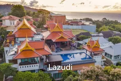 Panoramic Oceanview Thai-Style 13-Bedroom Pool Villa Near Tri Trang Beach, Patong
