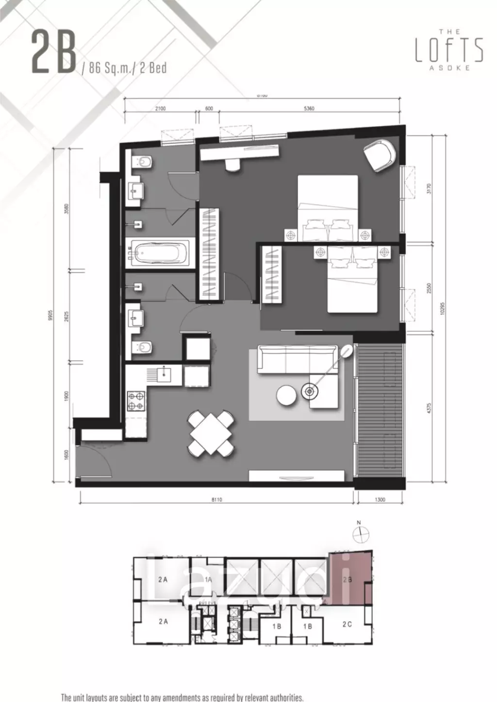 2 Bedroom 2 Bathroom 75 SQ.M The Lofts Asoke