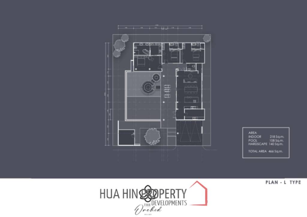 3 Bed 3 Bath 465 SQ.M The Orchid Hua Hin Villa L-Shape