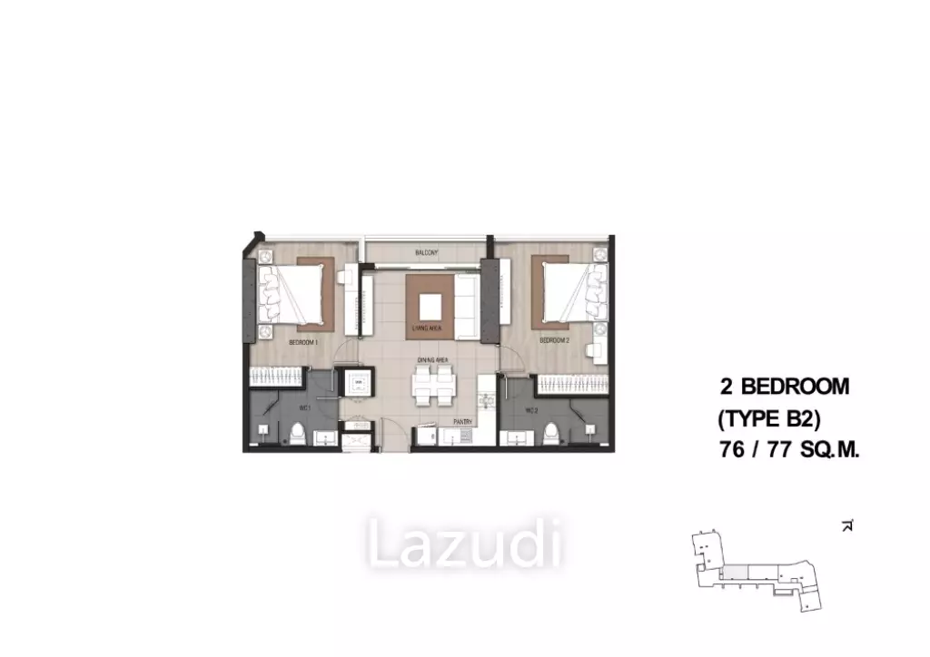 2 Bed 2 Bath 77 SQ.M Menam Residences Condominium