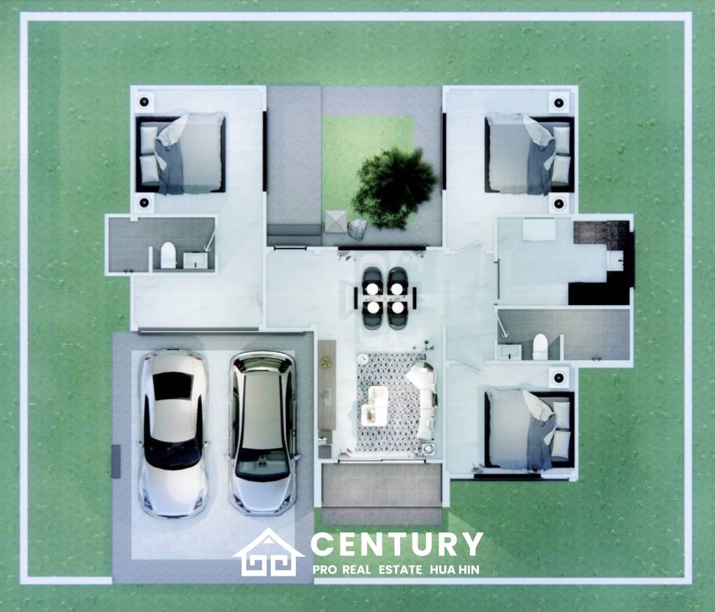 Modern 120 sqm 3-Bed Detached Home in Cha-Am with Courtyard Yard