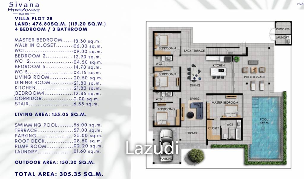 4 Bed 3 Bath 305.35 SQ.M Sivana Hideaway Phase 1