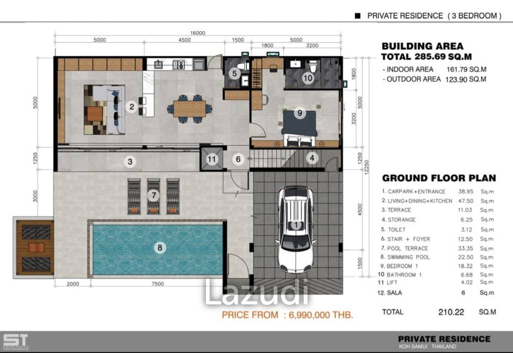 3 Bed 3.5 Bath 285.69 SQ.M Golden Pool Villas Plai Laem Phase 2