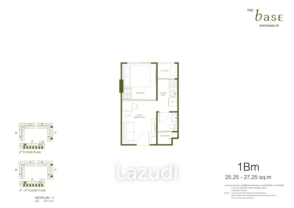 1 Bed 1 Bath 34.25 SQ.M at The Base Ratchada 19
