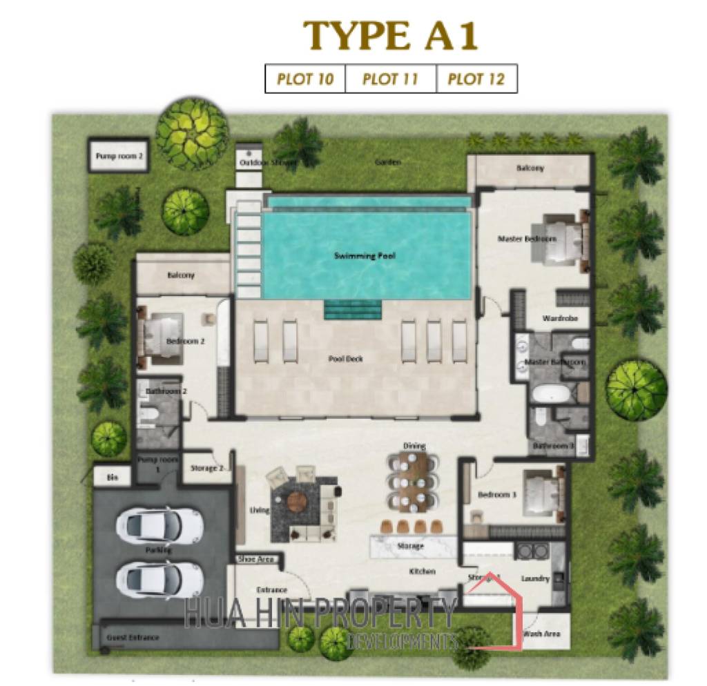 3 Bed 3 Bath 350 SQ.M La Felice Exclusive Villa Hua Hin ,Villa Type A1