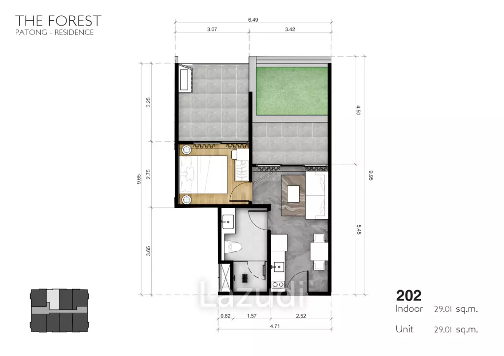 1 Bed 1 Bath 53.18 SQ.M