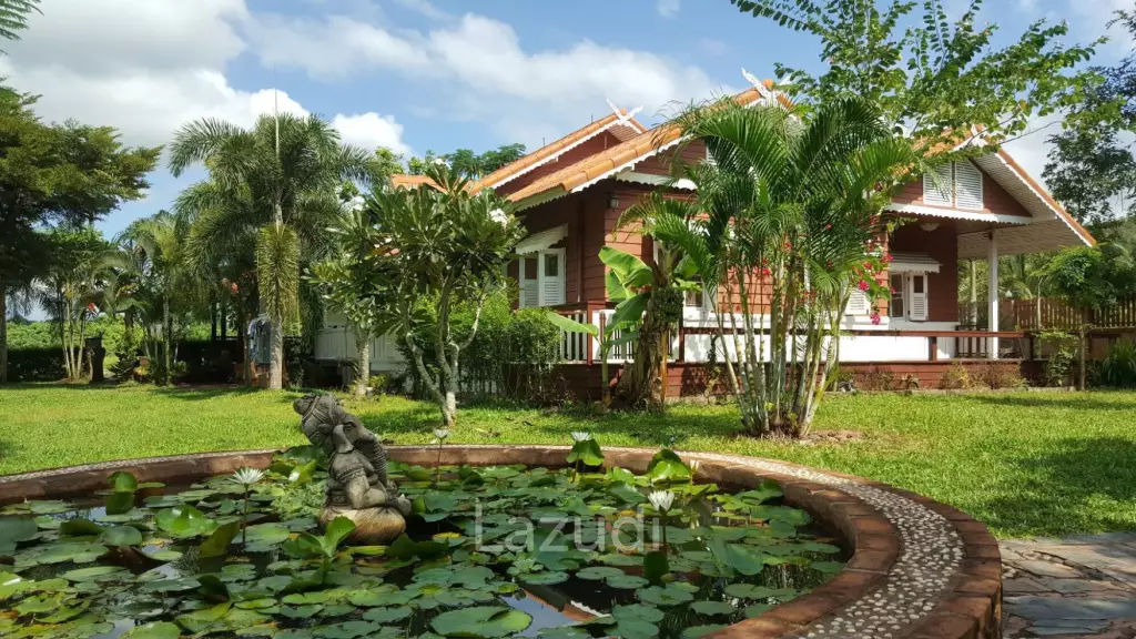 Beautiful Teak Wooden House with 1 Rai Land Near Mae Taeng