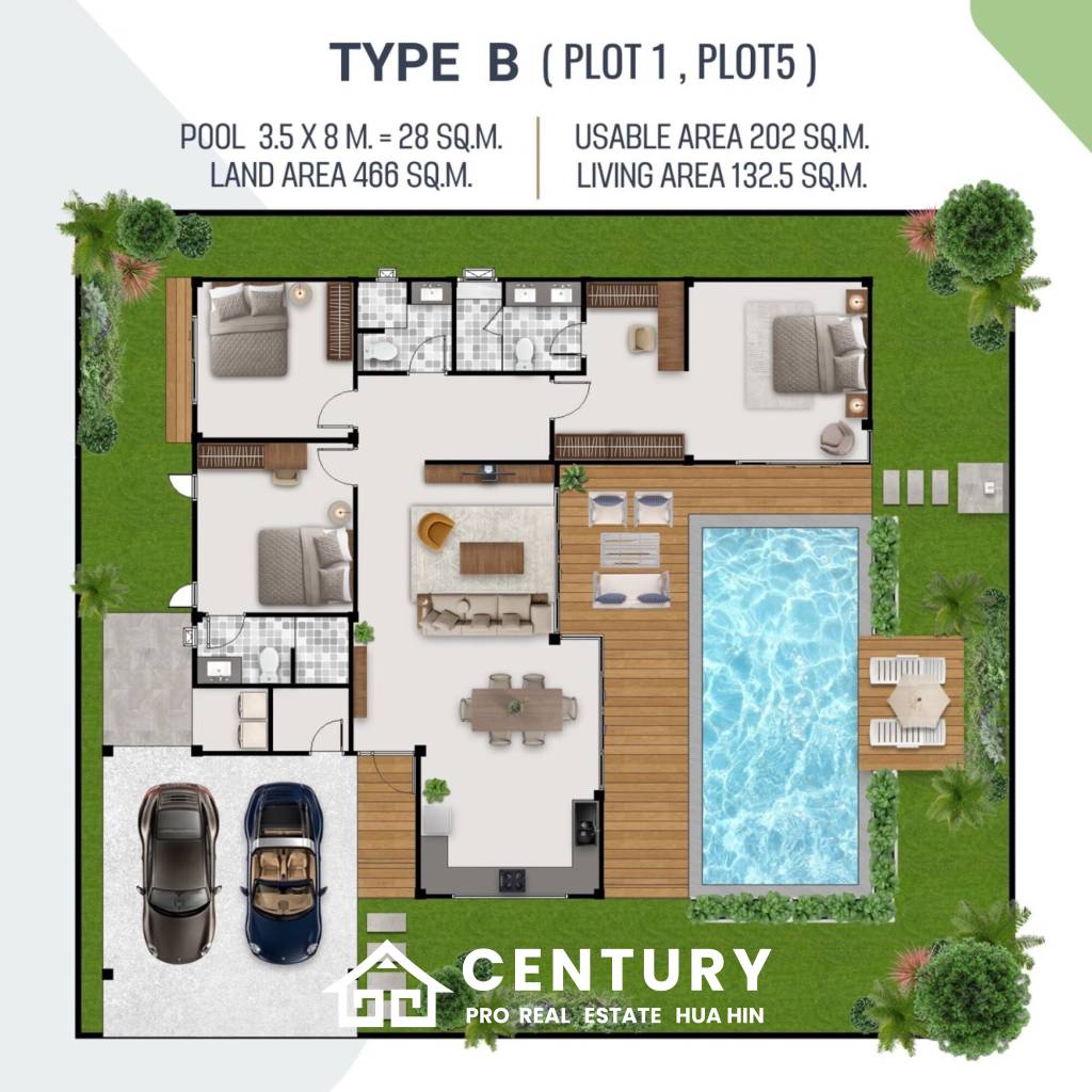 466 ตร.ม 3 เตียง 3 อาบน้ำ วิลล่า For ขาย