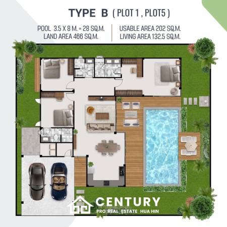 466 ตร.ม 3 เตียง 3 อาบน้ำ วิลล่า For ขาย