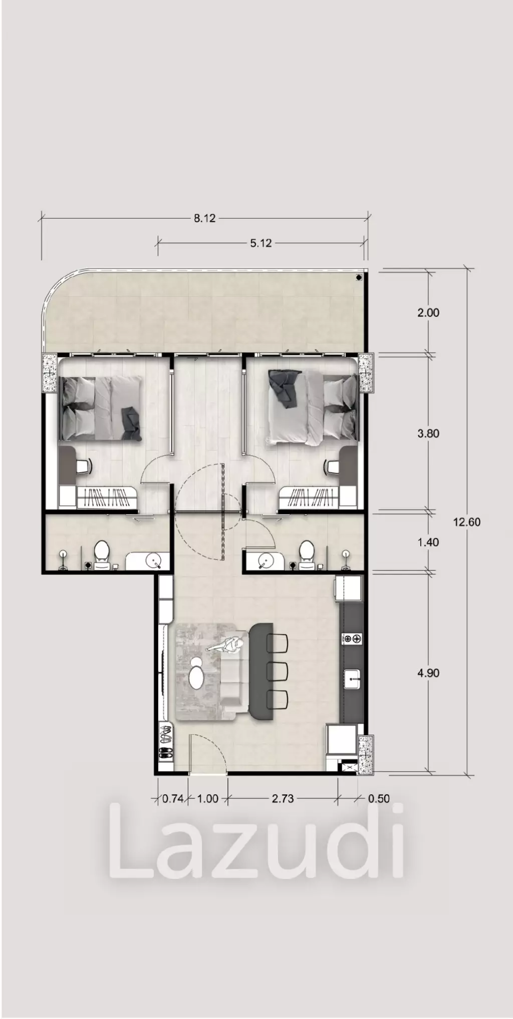 2 Bed 2 Bath 88.06 SQ.M Ever Prime Residences