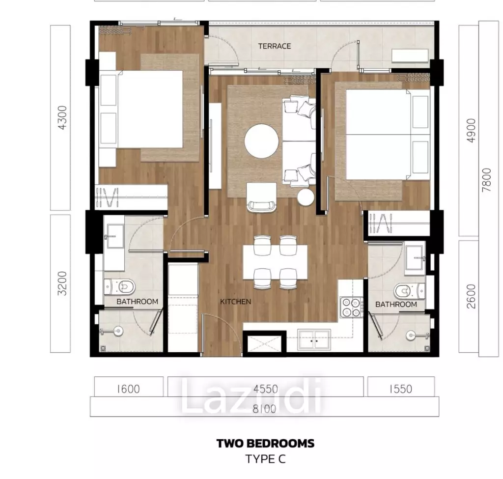 2 Bed 2 Bath 60.35 SQ.M VIP Tropika Bangtao