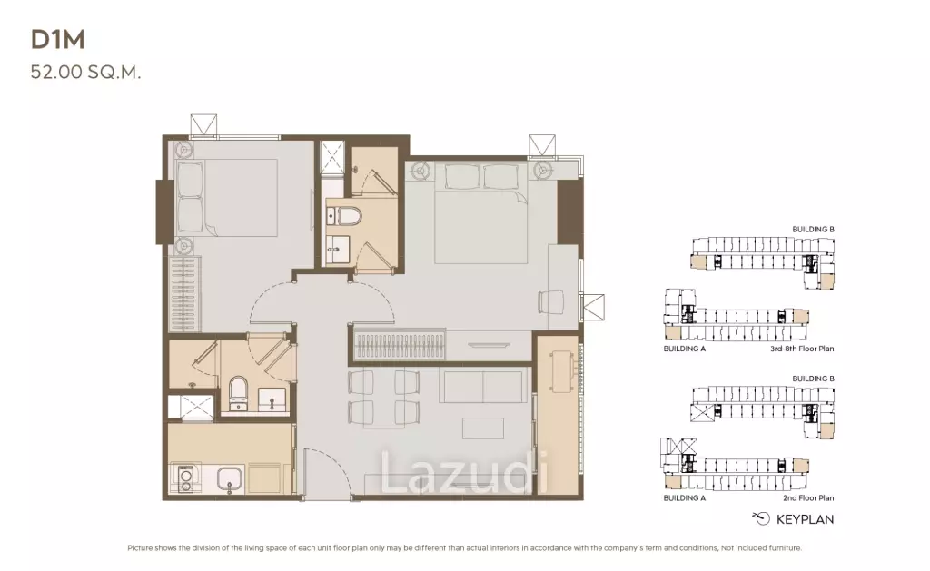 2 Bedrooms 52 SQ.M Life Sathorn-Narathiwas 22