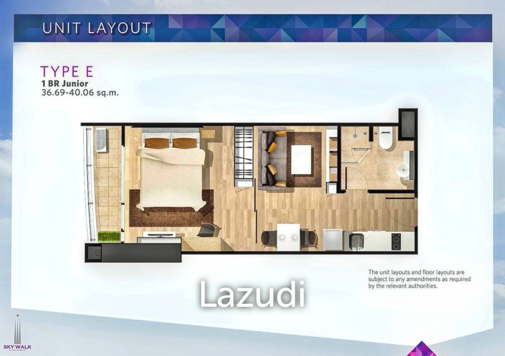 1 Bed 1 Bath 40 SQ.M Sky Walk Condominium