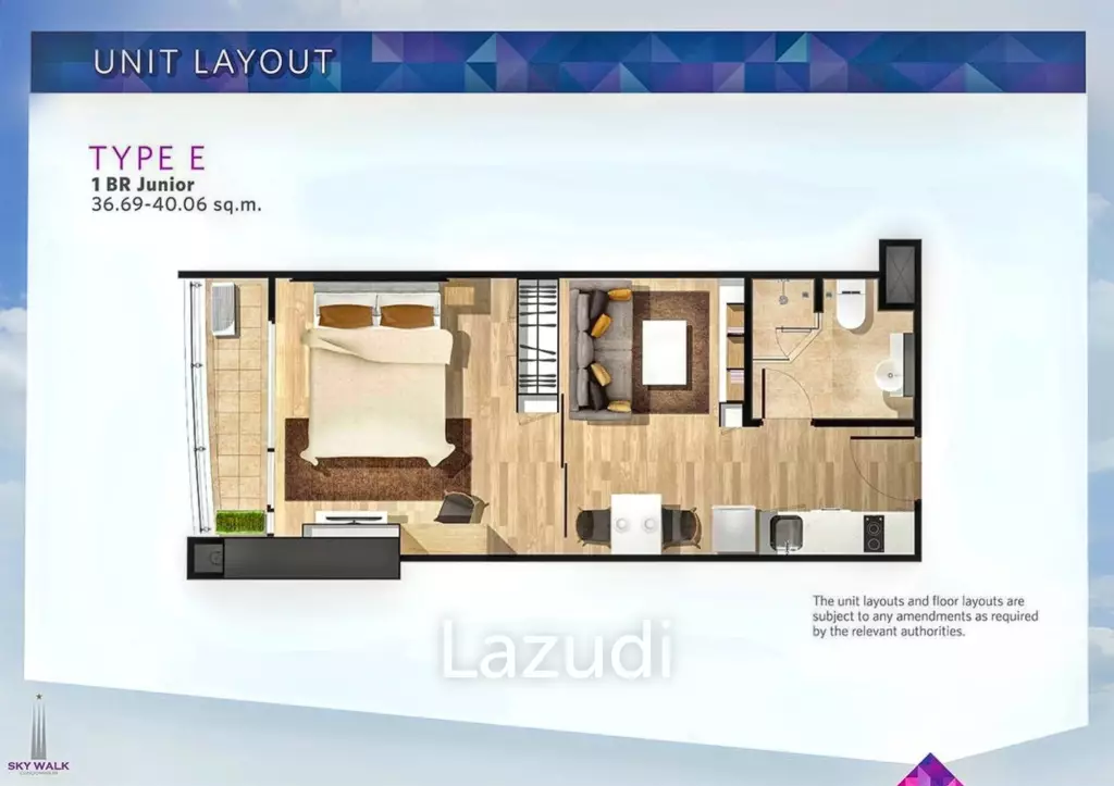 1 Bed 1 Bath 40 SQ.M Sky Walk Condominium