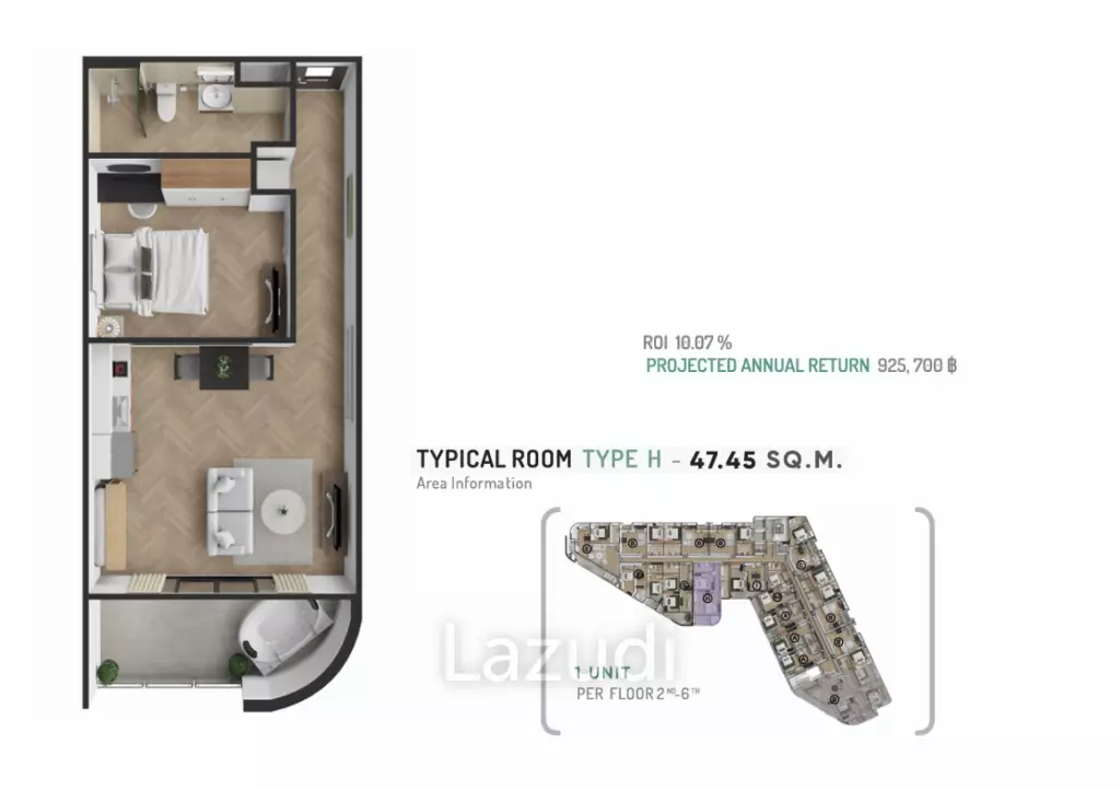 2 Bed 2 Bath 47.45 SQ.M The Zero Bangtao