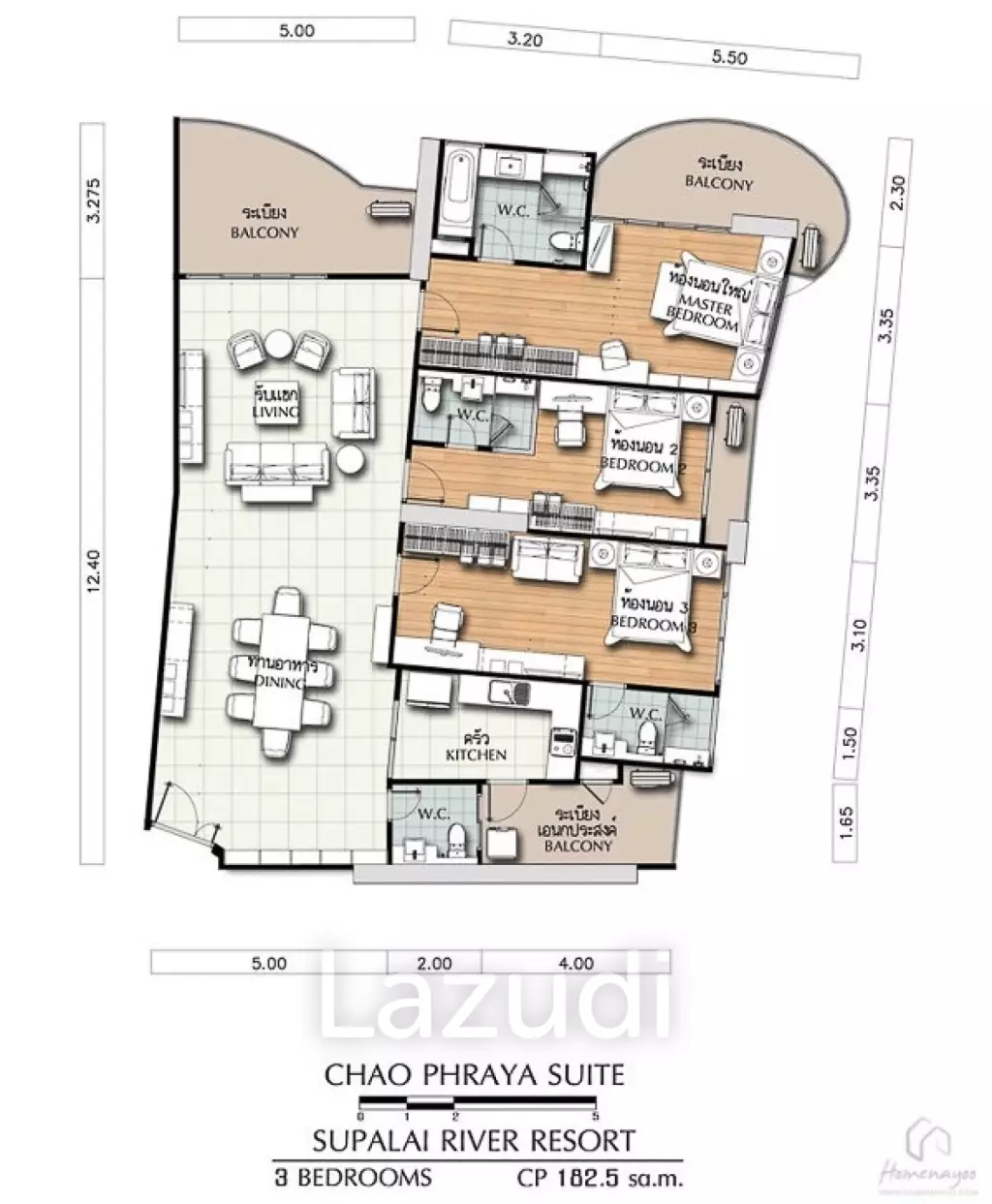 3 Beds 4 Baths 192 SQ.M Supalai River Resort