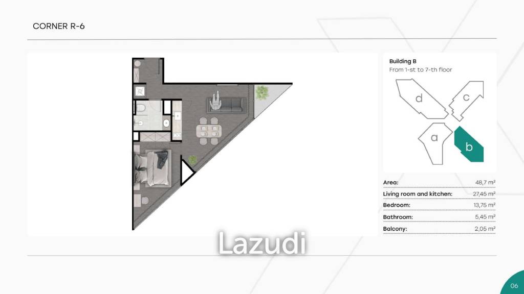 1 Bed 1 Bath 48.7 SQ.M Next Point Condominium