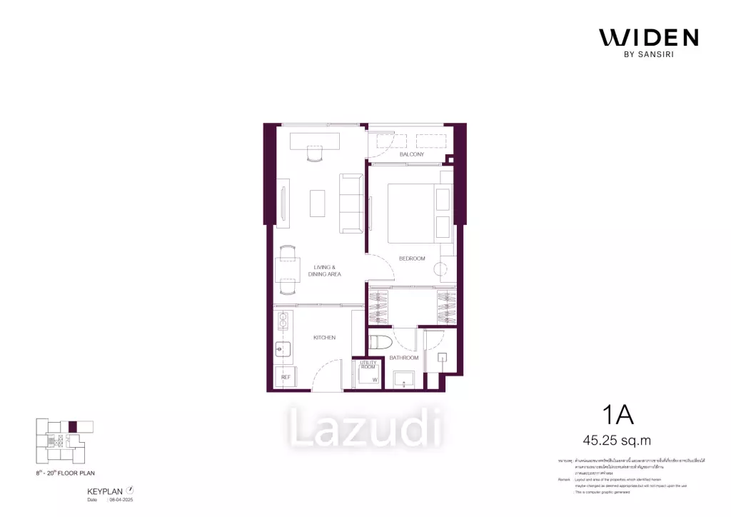 1 Bed 1 Bath  45 SQ.M. Widen By Sansiri