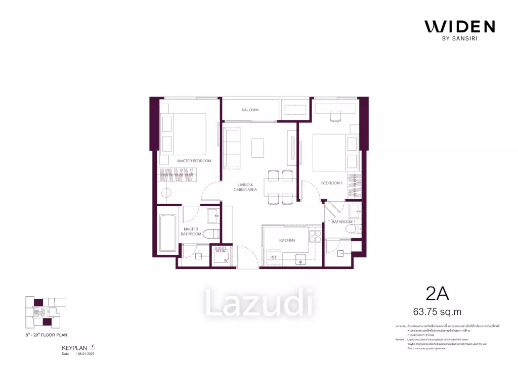 2 Bed 2 Bath 63.75 SQ.M. Widen By Sansiri
