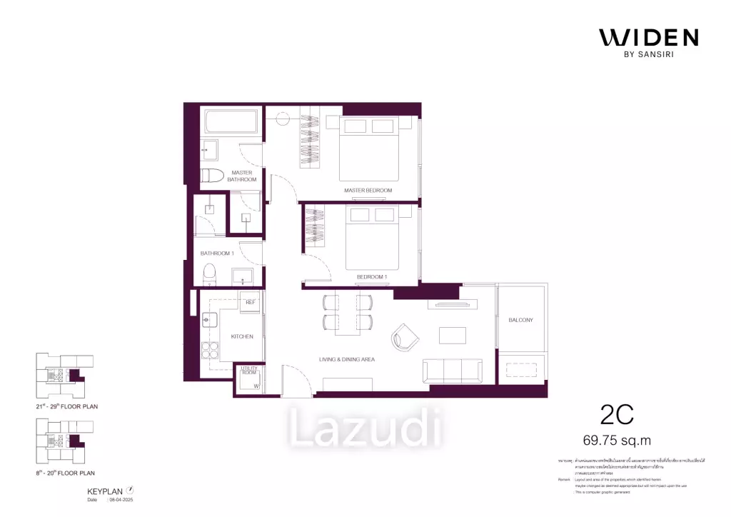 2 Bed 2 Bath 69.75 SQ.M. Widen By Sansiri