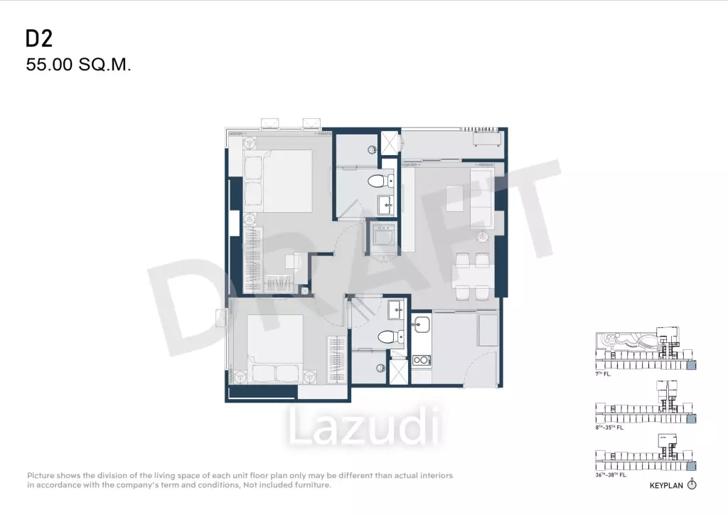 2 Bed 2 Bath 55 SQ.M Life Udomsuk Station