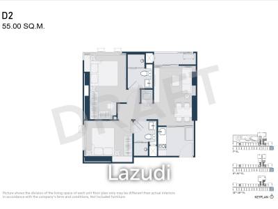 2 Bed 2 Bath 55 SQ.M Life Udomsuk Station