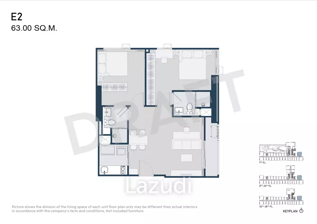 2 Bed 2 Bath 63 SQ.M Life Udomsuk Station