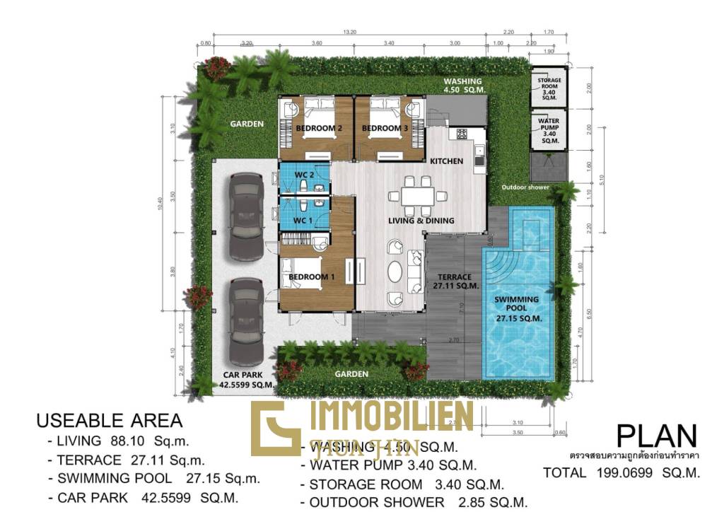 Pool / 3 Schlafzimmer / Europäische Küche