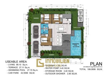 Pool / 3 Schlafzimmer / Europäische Küche