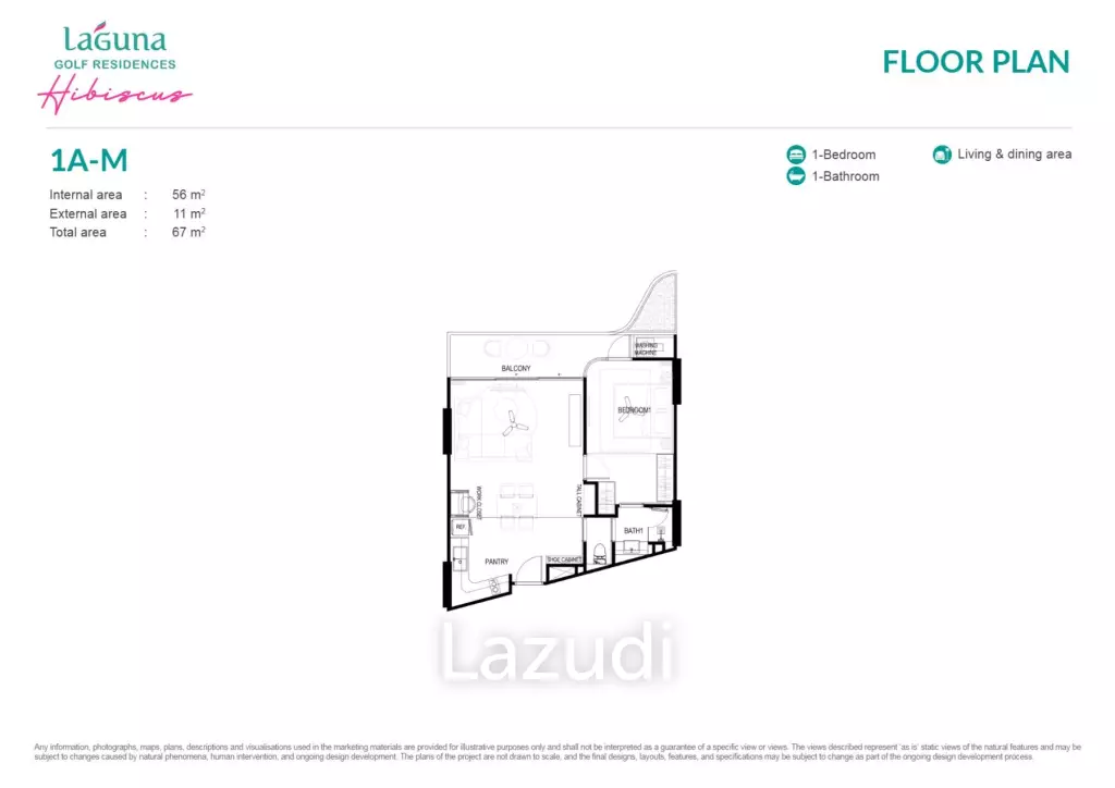 1 Bed 1 Bath 67 SQ.M Laguna Golf Residences Hibiscus