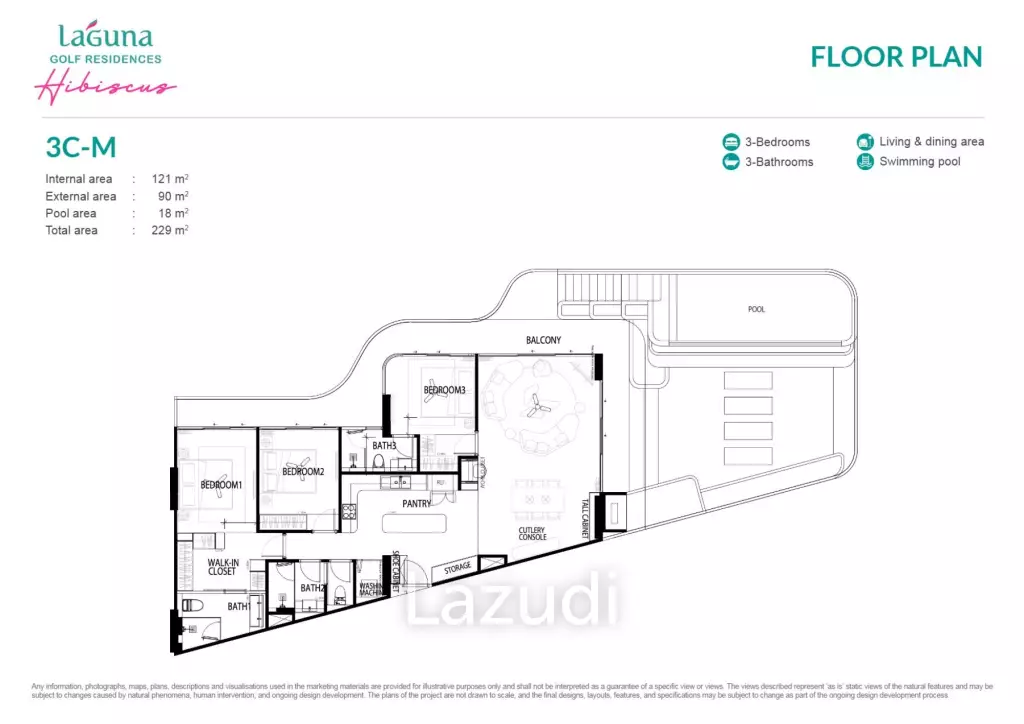 3 Bed 3 Bath 229 SQ.M Laguna Golf Residences Hibiscus