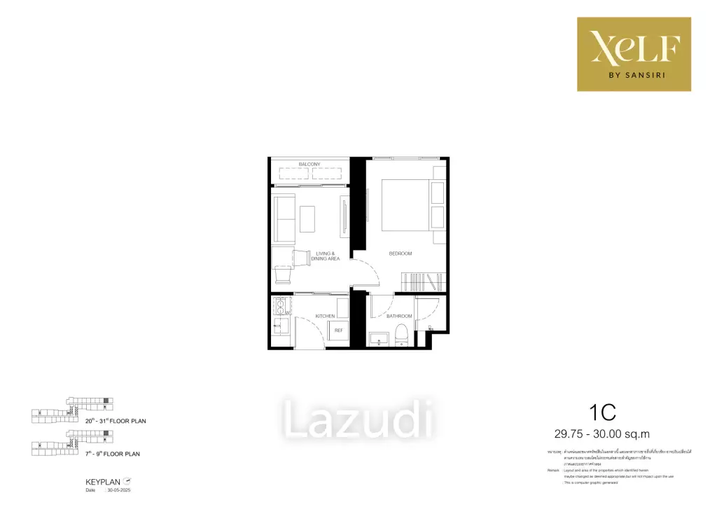1 Bedroom 1 Bathroom 30 SQ.M. XELF By Sansiri