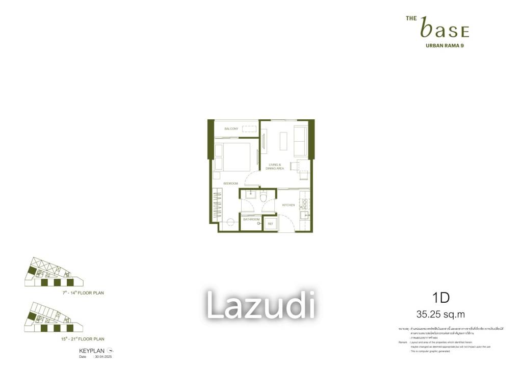35 sqm 1 Bedroom Condo at The Base Urban Rama 9 Huai Khwang Bangkok