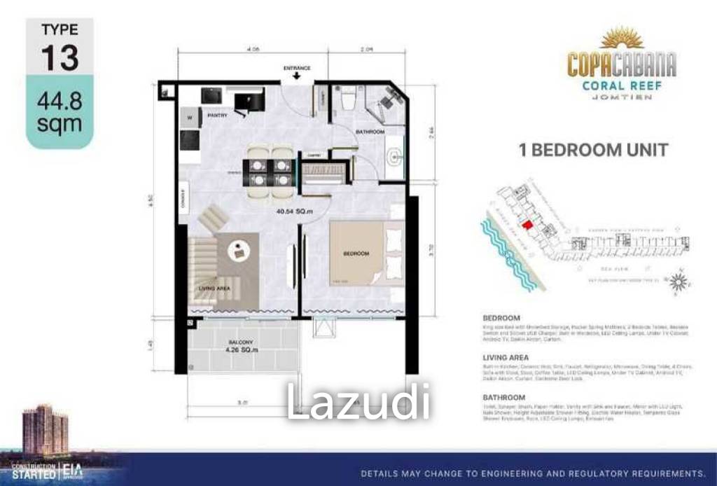 1 Bed 1 Bath 44.8 SQ.M. Copacabana Coral Reef