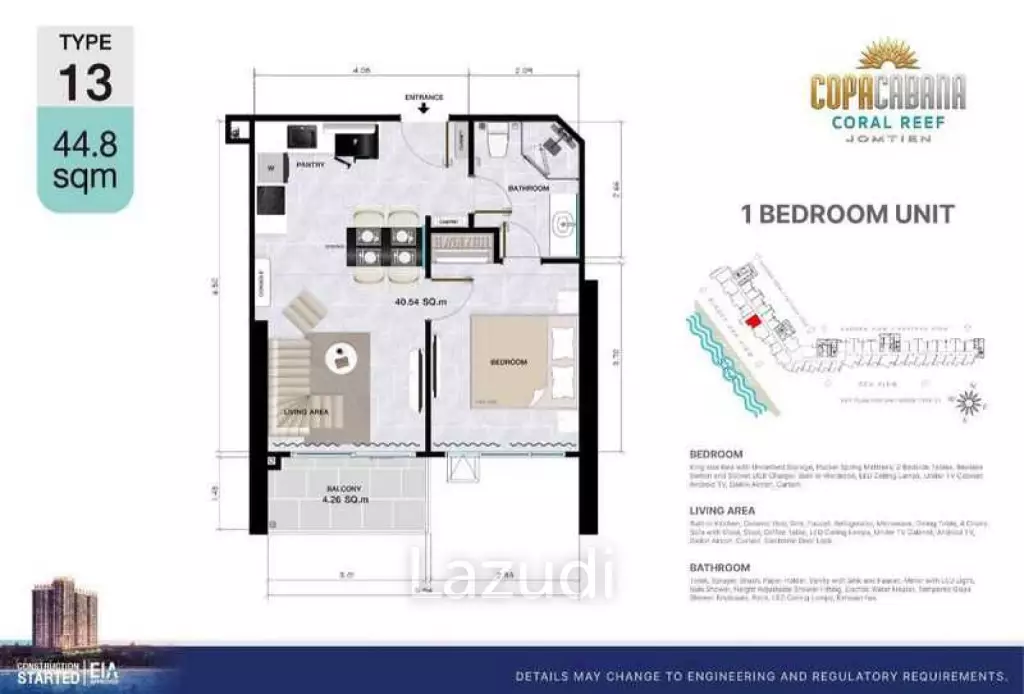 1 Bed 1 Bath 44.8 SQ.M. Copacabana Coral Reef